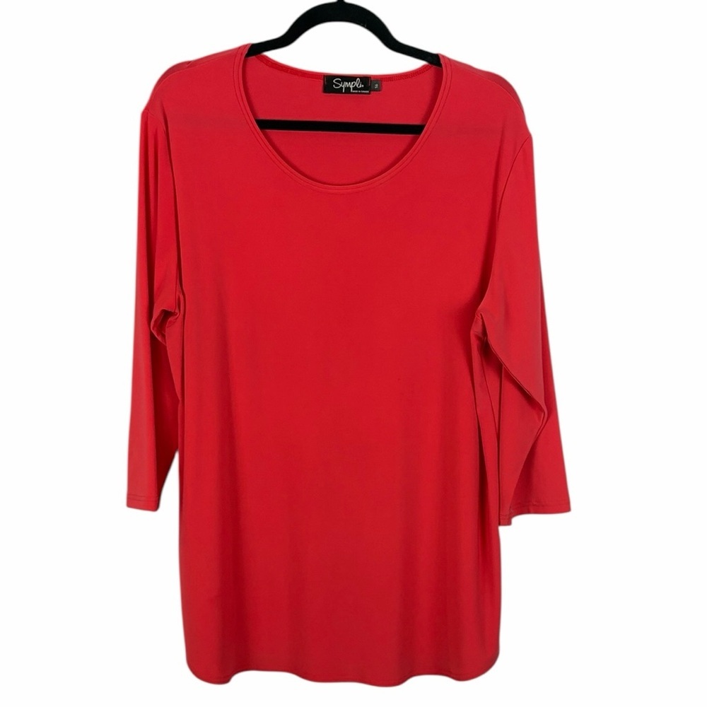 Sympli Coral 3/4 Sleeve Tunic Top Size 16 Made in Canada Classic Casual Chic